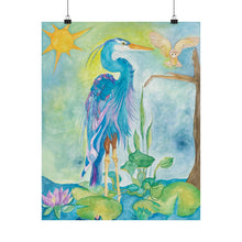 Load image into Gallery viewer, Heron & Owl Watercolor Matte Poster — Vertical Nature Art Print