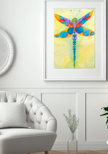 Load image into Gallery viewer, Dragonfly Art Poster — Colorful Watercolor Dragonfly Matte Vertical Print
