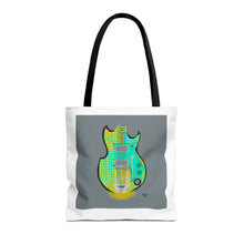 Load image into Gallery viewer, Electric Guitar Art Tote Bag — Retro Aqua Grid Music Design
