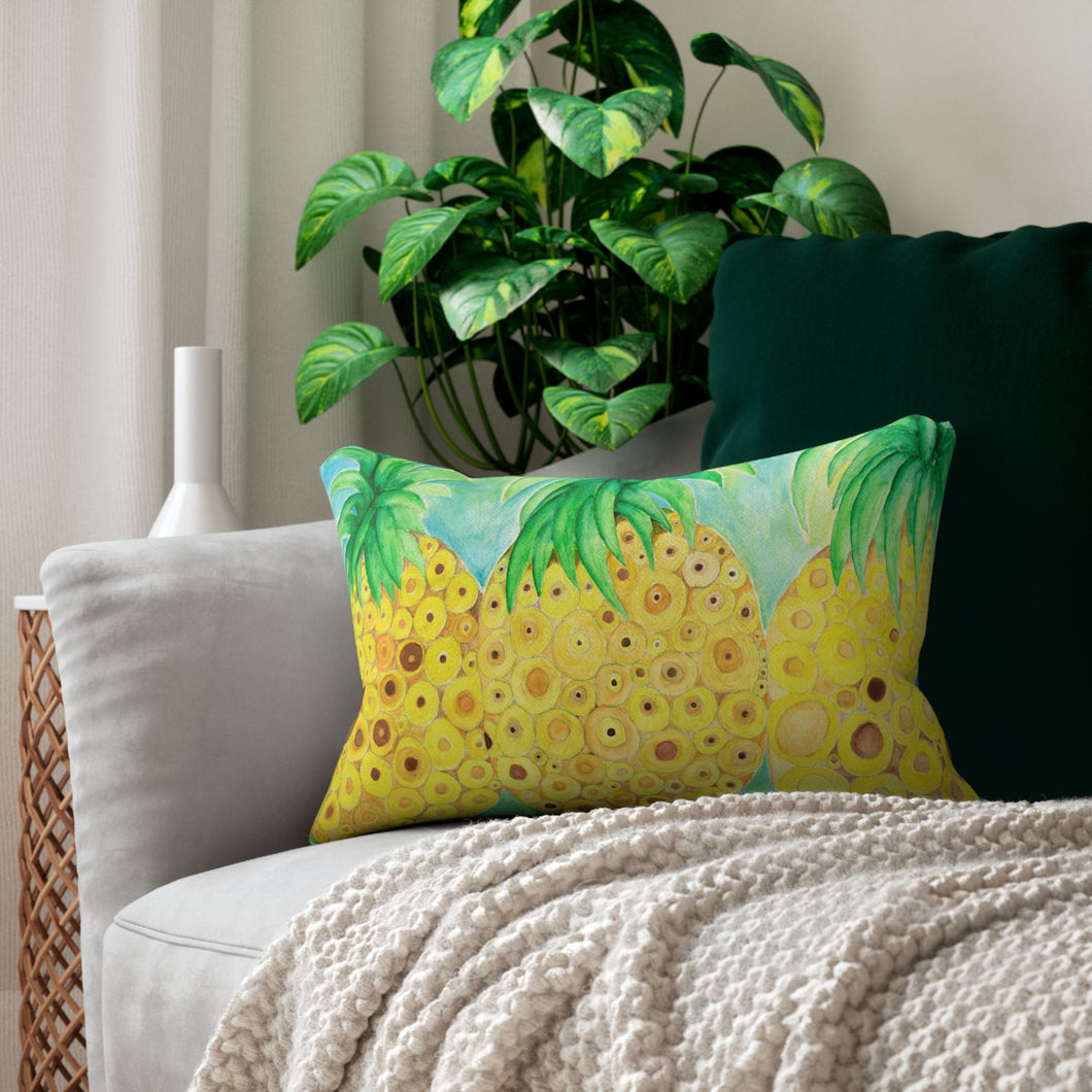 Pineapple Print Lumbar Pillow, Tropical Home Decor, Summer Vibes, Gift for Beach Lovers, Decorative Cushion