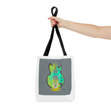 Load image into Gallery viewer, Electric Guitar Art Tote Bag — Retro Aqua Grid Music Design
