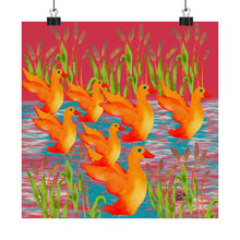 Load image into Gallery viewer, Duck Art Print — Flock of Orange Ducks Matte Vertical Poster
