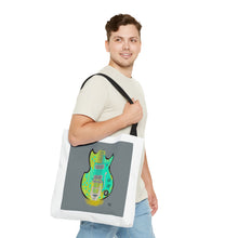 Load image into Gallery viewer, Electric Guitar Art Tote Bag — Retro Aqua Grid Music Design
