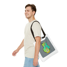 Load image into Gallery viewer, Electric Guitar Art Tote Bag — Retro Aqua Grid Music Design
