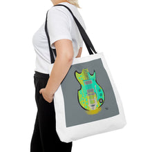 Load image into Gallery viewer, Electric Guitar Art Tote Bag — Retro Aqua Grid Music Design
