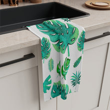 Load image into Gallery viewer, Tropical Monstera Microfiber Tea Towel — Green Palm Leaf Kitchen Towel
