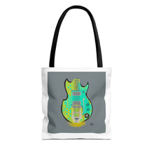 Load image into Gallery viewer, Electric Guitar Art Tote Bag — Retro Aqua Grid Music Design
