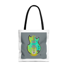 Load image into Gallery viewer, Electric Guitar Art Tote Bag — Retro Aqua Grid Music Design
