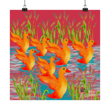 Load image into Gallery viewer, Duck Art Print — Flock of Orange Ducks Matte Vertical Poster
