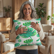 Load and play video in Gallery viewer, Tropical Monstera Pillow - Green Leaf Decorative Throw Pillow
